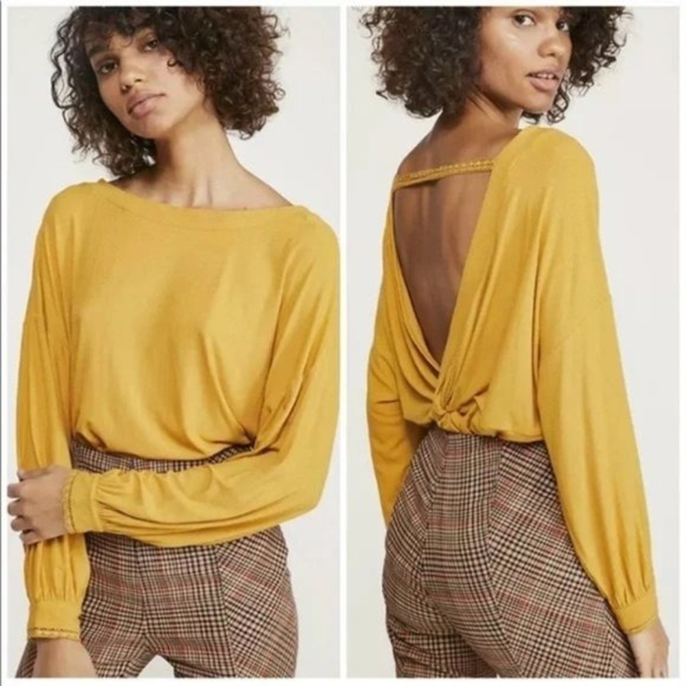 Free People Shimmy Shake Open Back Top Golden Yellow Size Medium